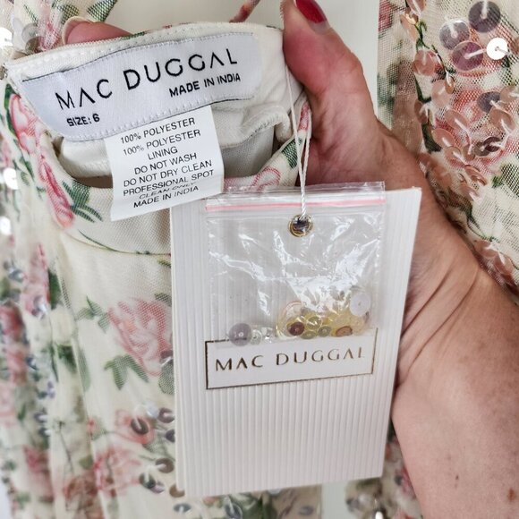 NWT Mac Duggal Sequined Floral Print Cut Out Lace Up Gown Size 6 - Picture 17 of 17